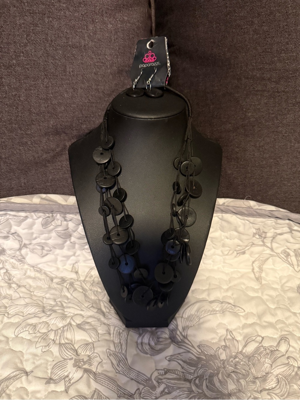 paparazzi Black Multi-Strand Disc Necklace With Matching Earrings